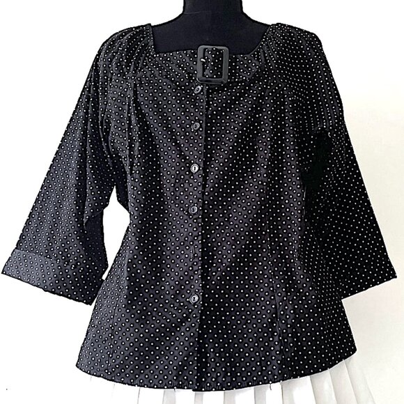 Venezia Top Blouse Size 14/16 Black with White Polka Dot 3/4 Sleeve - Picture 5 of 5